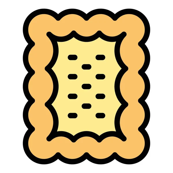 Cracker Icono Contorno Vector Galleta Comida Pastel Cuadrado Color Plano — Vector de stock