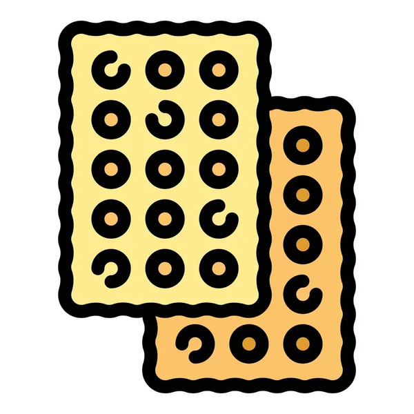 Besin bisküvi ikonu ana hatları vektörü. Atıştırmalık kraker. Sağlıklı pasta rengi düz