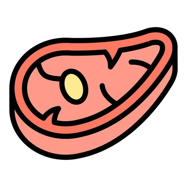 Steak Meat Icon Outline Vector Pork Lamb Raw Ham Color — Stock Vector