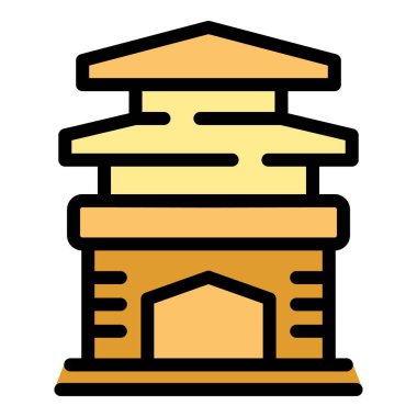 Turizm binası ikon ana hatları vektörü. Seyahat kültürü. Asya ülkesi rengi düz