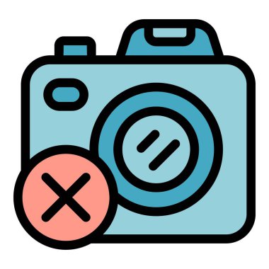 Fotoğraf makinesi ikonu ana hatları vektörü yok. Dijital detoks. Sosyal ortam rengi düz