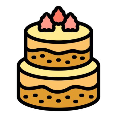 Kremalı büyük pasta ikonu ana hatları vektörü. Fırın yemeği. Pasta rengi düz