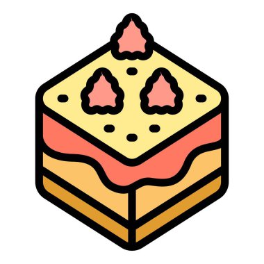 Hamur işi ikonu ana hatları vektörü. Fırın dilimi. Tatil tatlısı rengi düz