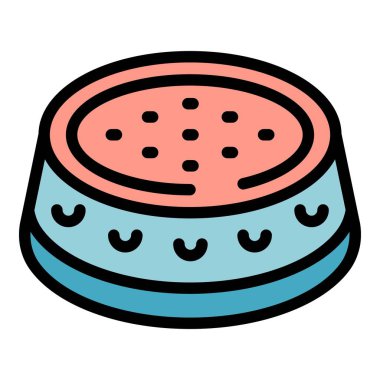 Pasta yemek ikonu ana hatları vektörü. Tatlı turta. Çikolata rengi düz.