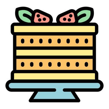 Tatlı ikonu ana hatları vektörü. Fırını dilimle. Şurup reçel rengi düz