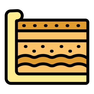 Pasta simgesi ana hatlı vektörü dilimle. Kremalı turta. Tatlı kek rengi düz