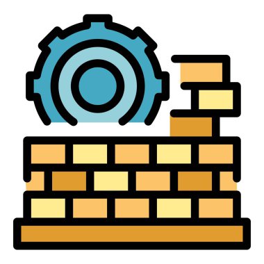 Para inşaatı sübvansiyon simgesi ana hatları vektörü. Banka desteği. Bütçe kredisi rengi düz