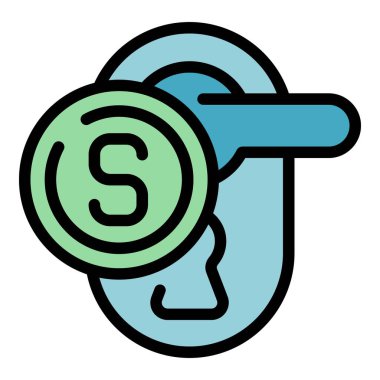 Yeni ev kapısı ikonu ana hat vektörü. Banka sübvansiyonu. Borç federal renk düzlüğü