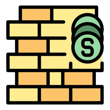 Tuğla duvar ikonu ana hat vektörü. Bina desteği. Mali borç rengi düz