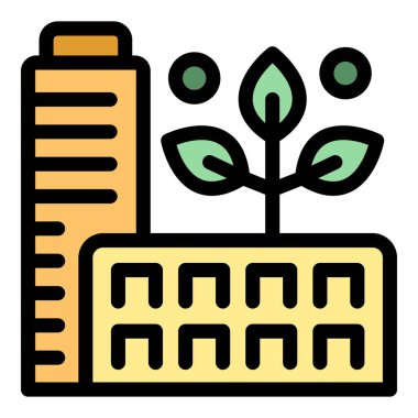 Kimyasal fabrika ikonu ana hat vektörü. Çöp atıkları. Program geri dönüşüm rengi düz