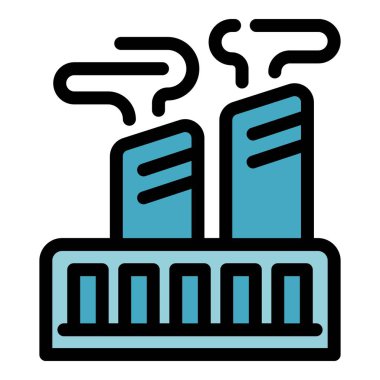 Modern fabrika ikonu ana hat vektörü. Çöp israfı. Plastik yeniden kullanım rengi düz