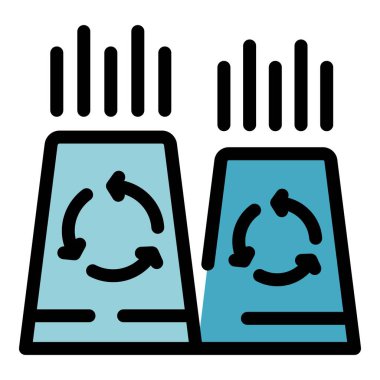 Elektrik santrali ikon ana hatlarını geri dönüştürüyor. Kimya fabrikası. Plastik yeniden kullanım rengi düz