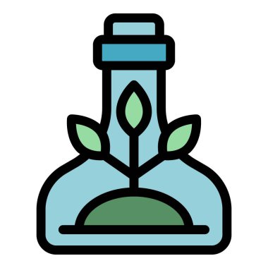 Şişe geri dönüşüm ikonu ana hatları vektörü. Fabrika atıkları. Uygulama dağılımsal rengi düz