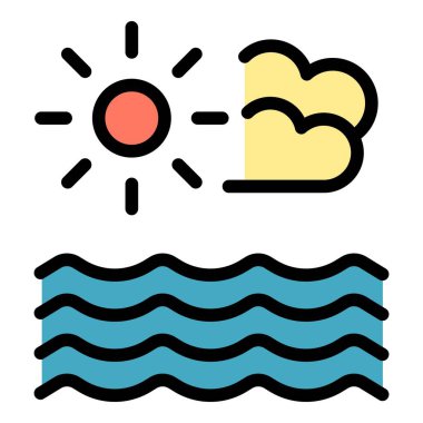 Deniz yazı kayak ikonu ana hatları vektörü. Su keyfi. Dalış sporu rengi düz