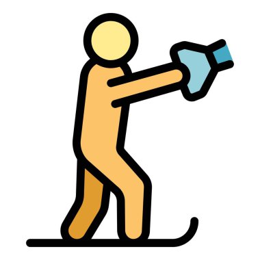 Su kayağı ikonu ana hatları vektörü. Spor yazı. Deniz tatili rengi düz