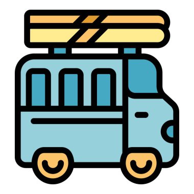 Su kayağı otobüsü ikonu ana hatları vektörü. Deniz tatili. Tekne sörfçüsü rengi düz