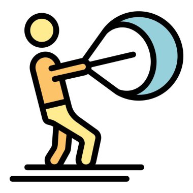 Uçurtma Adam ikon ana hatları vektörü. Su sporu. Sörf gökyüzü rengi düz