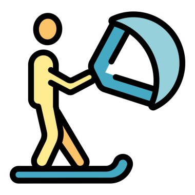 Ekstrem yaz ikonu ana hatları vektörü. Uçurtma tahtası. Spor sörfü rengi düz