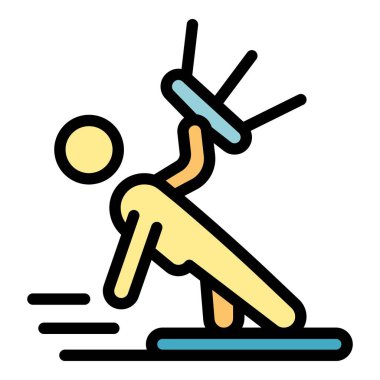 Eylem kayak simgesi ana hatları vektörü. Uçurtma rüzgarı. Ekstrem yaz rengi düz