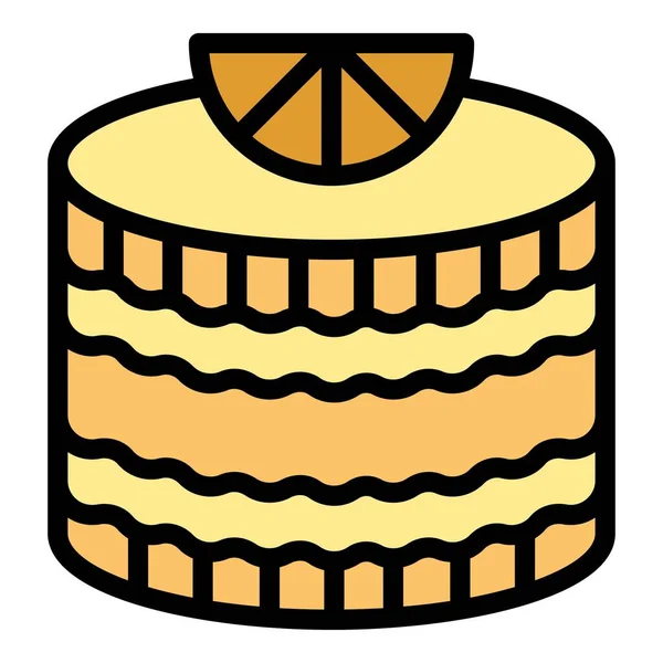 Sirup Käsekuchen Symbol Umrissvektor Kuchenbäckerei Vorhanden Lebensmittelkuchenfarbe Flach — Stockvektor
