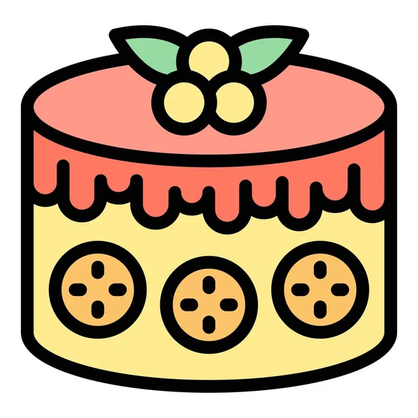 Meyveli Pasta Ikonu Ana Hatlı Vektör Fırın Yemeği Kremalı Turta — Stok Vektör