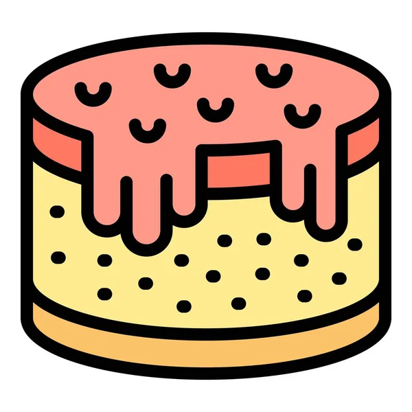 ケーキアイコンアウトラインベクトル チーズデザート クリームパイカラーフラット — ストックベクタ