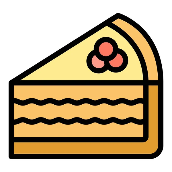 チーズケーキスライスアイコンアウトラインベクトル クリームパイ デザートベーカリーカラーフラット — ストックベクタ