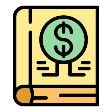 Finans kitabı ikonu ana hatları vektörü olarak çalış. Başlangıç fikri. İnsanlar renkleri düz ilerletiyor