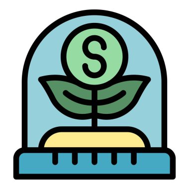 Finans bitkisi ikon ana hatları vektörü. Fikir açılışı. Yaratıcı renk düzlüğü