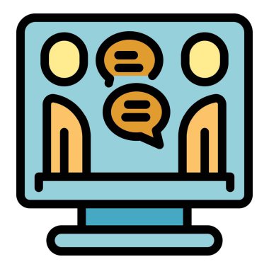 Çevrimiçi seminer ikonu ana hatları vektörü. Eğitim kursu. İş başarısı rengi düz