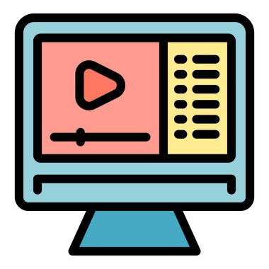 Video webinar simgesi ana hatları vektörü. Eğitim semineri. Çevrimiçi renk düz öğren