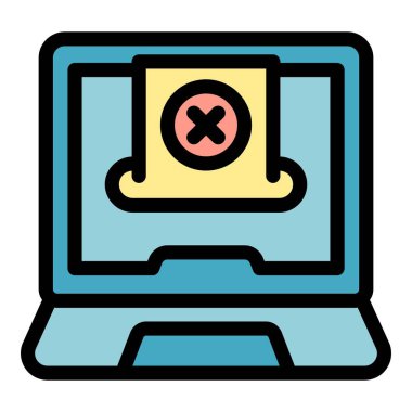 Laptop çevrimiçi simge taslağı vektörü. Halka oy verin. Seçim anketi rengi düz