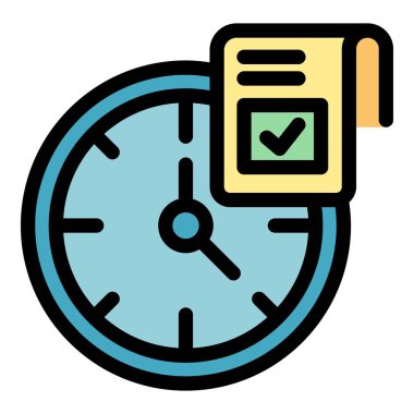 Seçim saati simgesi ana hatları vektörü. Kamu araştırması. Oylama rengi düz