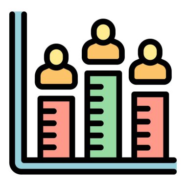 Veri popülasyonu ikonu ana hatları vektörü. Büyüme grafiği. İnsan takımının rengi düz