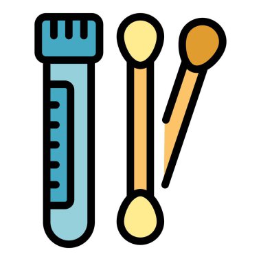 Test tüpü çubuğu simgesi ana hatları vektörü. Steril odun. Plastik kulak rengi düz
