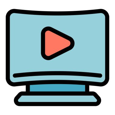 Akıllı video televizyon ikonu ana hatlı vektörü. Ev monitörü. Oyun wifi rengi düz