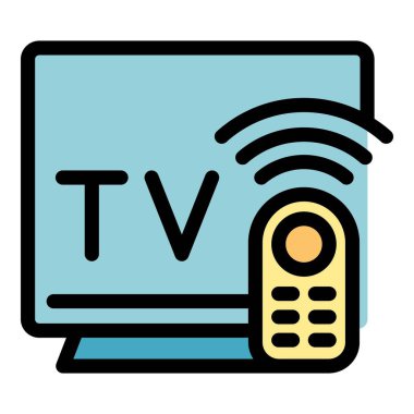Uzaktan kumandalı televizyon ikonu dış hat vektörü. Bilgisayar interneti. Akıllı monitör rengi düz