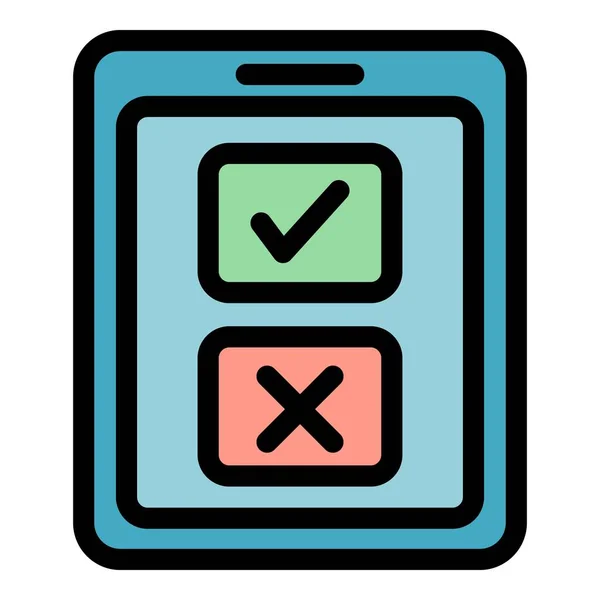 タブレット選挙アイコンアウトラインベクトル 投票投票 オンラインボックスカラーフラット — ストックベクタ