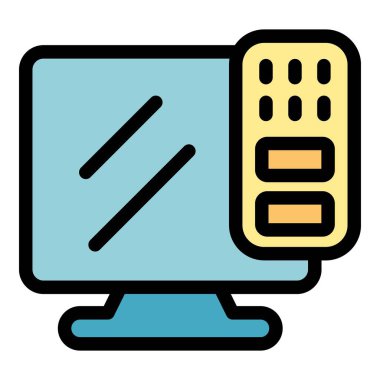 Uzaktan kumandalı televizyon ikonu dış hat vektörü. Akıllı monitör. Ortam ekran rengi düz