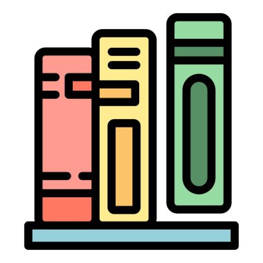 Kitap standı ikon ana hatları vektörü. Güvenlik eğitimi al. Yeni güvenli renk düzlüğü