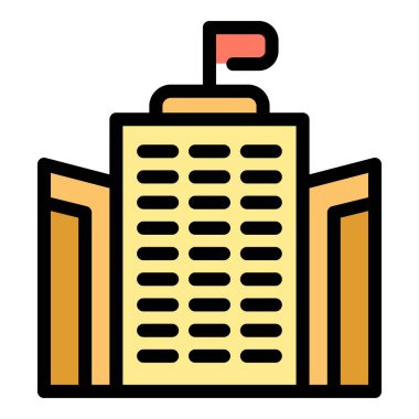 Üniversite binası ikon ana hatları vektörü. Sınıf çalışması. Güvenli dönüş rengi düz