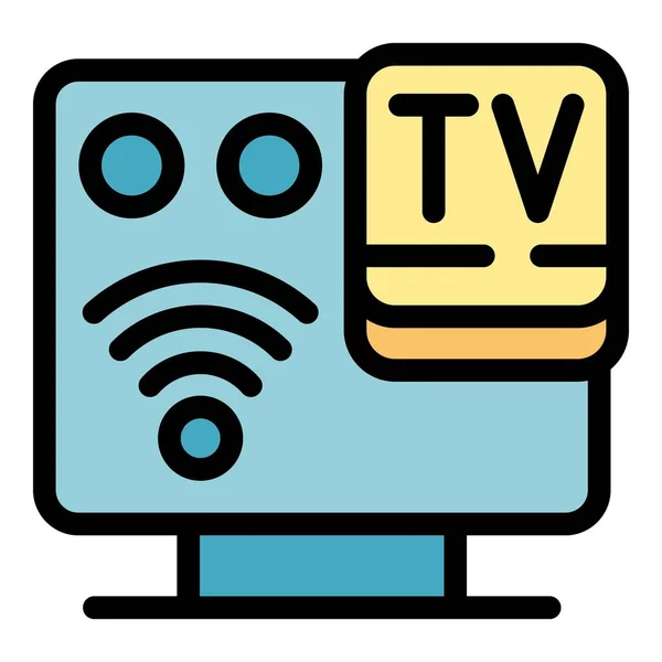 Έξυπνο Πλαίσιο Wifi Διάνυσμα Περίγραμμα Εικονίδιο Τηλεόραση Στο Σπίτι Επίπεδο — Διανυσματικό Αρχείο