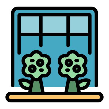 Pencere bahçesi ikonu ana hat vektörü. Kapalı alan bitkisi. Doğa yaz rengi düz