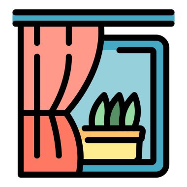 Pencere kenarındaki simge ana hatları vektörü. Bahçe bitkisi Ev esrar rengi düz