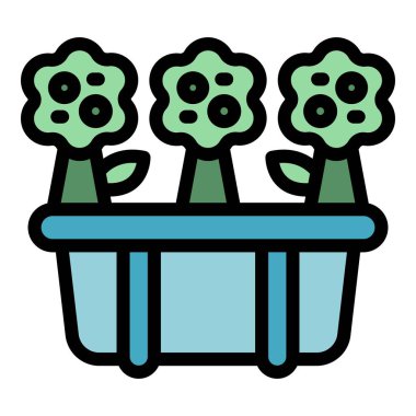 Eko çiçek ikonu ana hat vektörü. Bahçe bitkisi Ev rengi düz