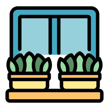 Taze fesleğen ikonu ana hatları vektörü. Çevre bahçesi. Pencere kenarının düz rengini ekle