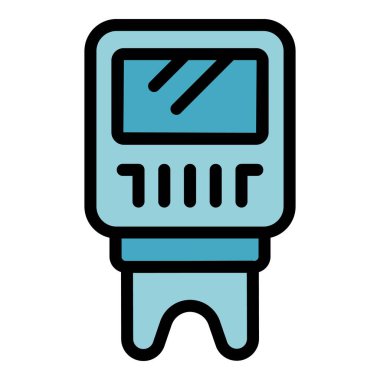 Çiftlik veri simgesi ana hatları vektörü. Tablet sistemi. Algılayıcı bitki rengi düz