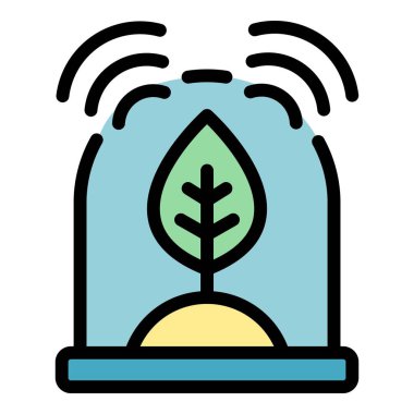 Bitki sensörü ikon ana hatları vektörü. Çiftçi teknolojisi. Akıllı veri rengi düz