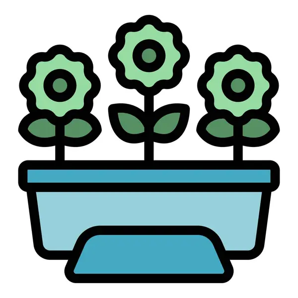 Umrissvektor Für Pflanzenkasten Symbole Gartenfensterbank Naturbauernhof Farbe Flach — Stockvektor