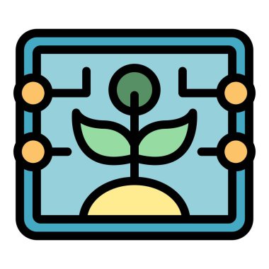 Sensör çiçek ikonu ana hat vektörü. Yenilik sistemi. Bitki tableti rengi düz